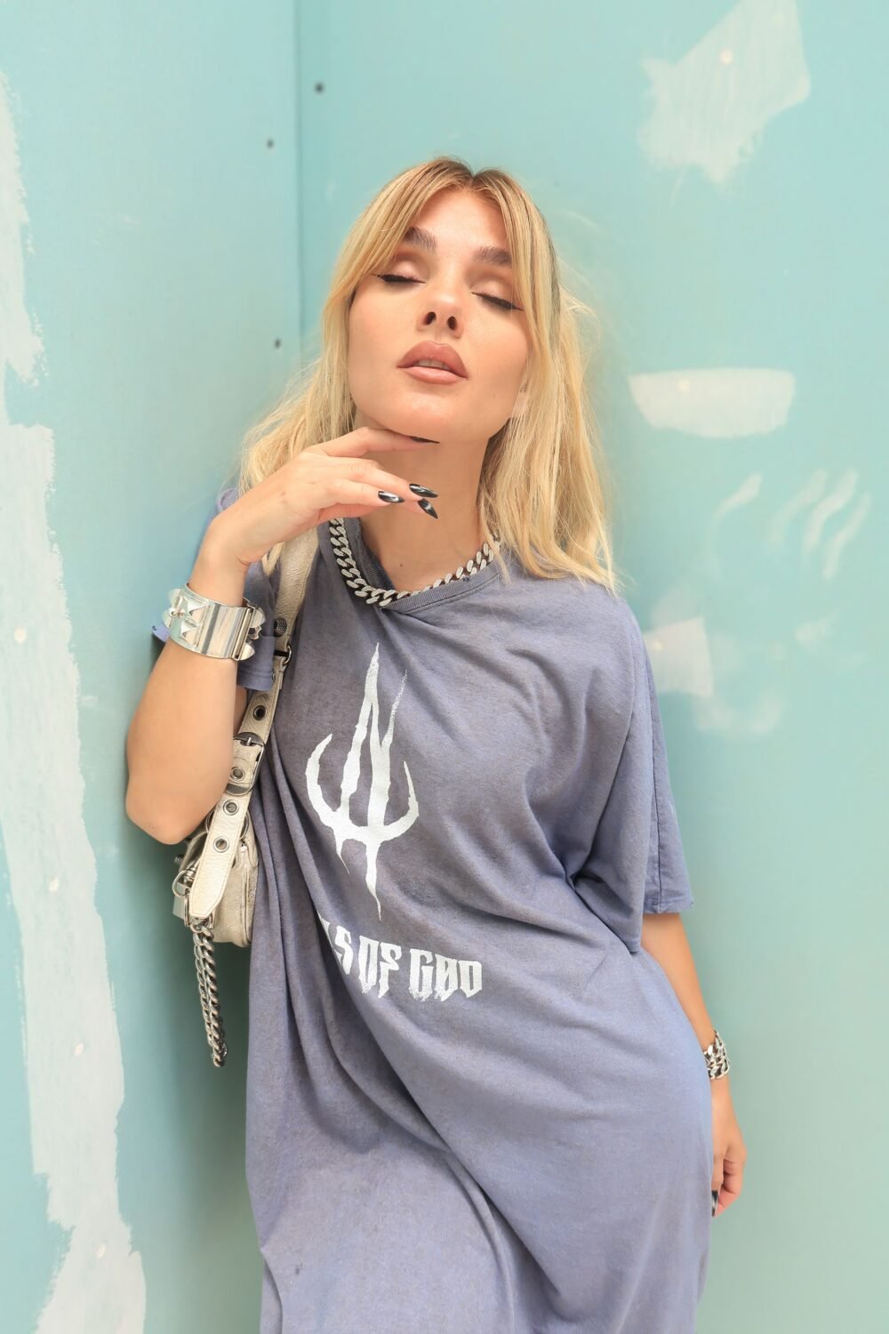 blue washed-stone shirt « girls of God » – Image 3