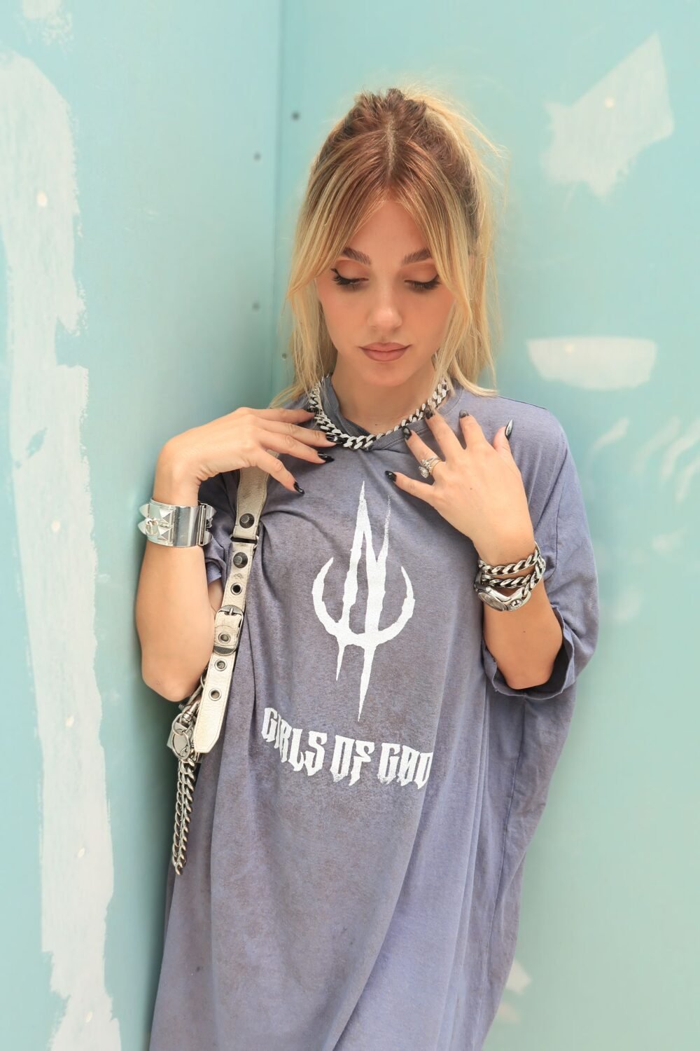 blue washed-stone shirt « girls of God » – Image 5