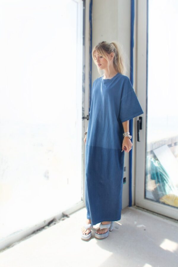 Robe Longue T - Shirt Bicolore Blue